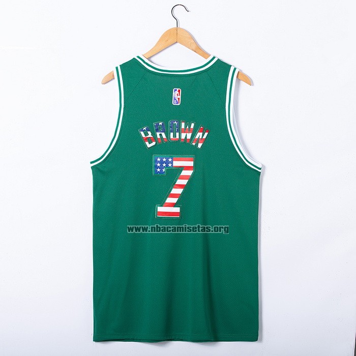 Camiseta Boston Celtics Jaylen Brown NO 7 75th Bandera Edition Verde